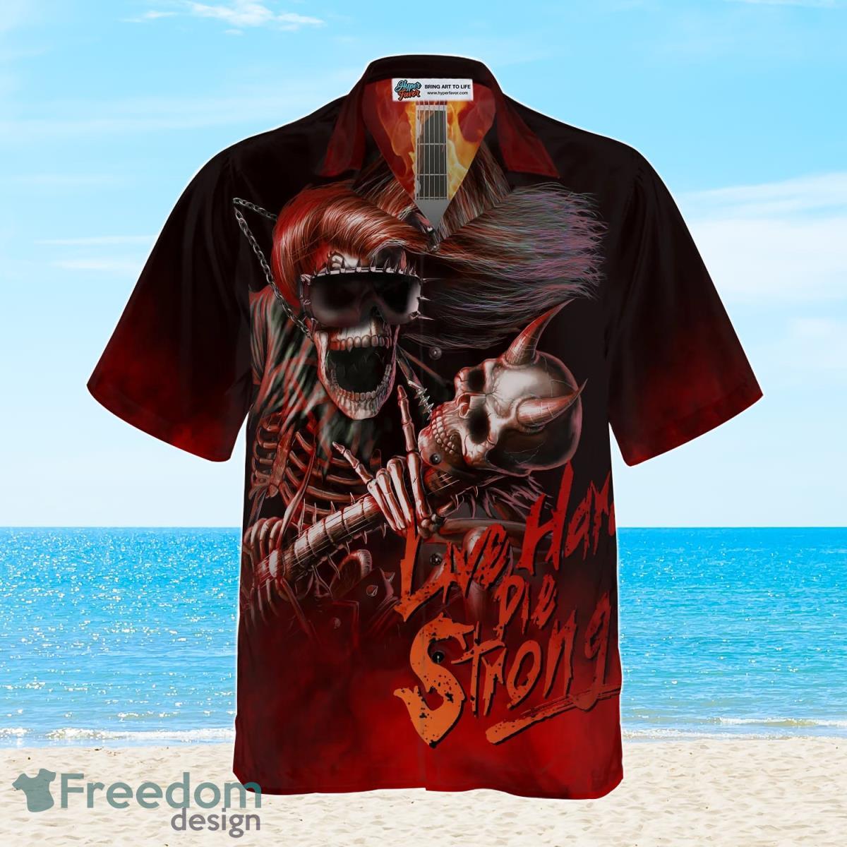 Live Hard Die Strong Burning Guitar Hawaiian Shirt Best Gift For Men And Women Product Photo 1