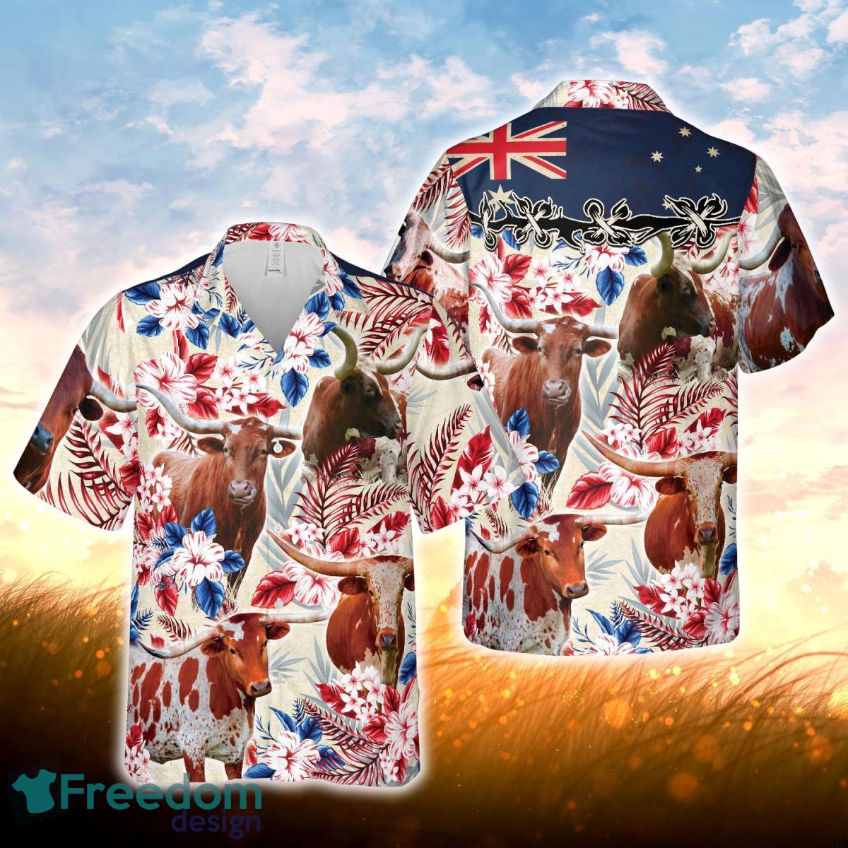 Longhorn Cattle Australia Flag Hawaiian Flowers Hawaiian Shirt For Men Women Product Photo 1