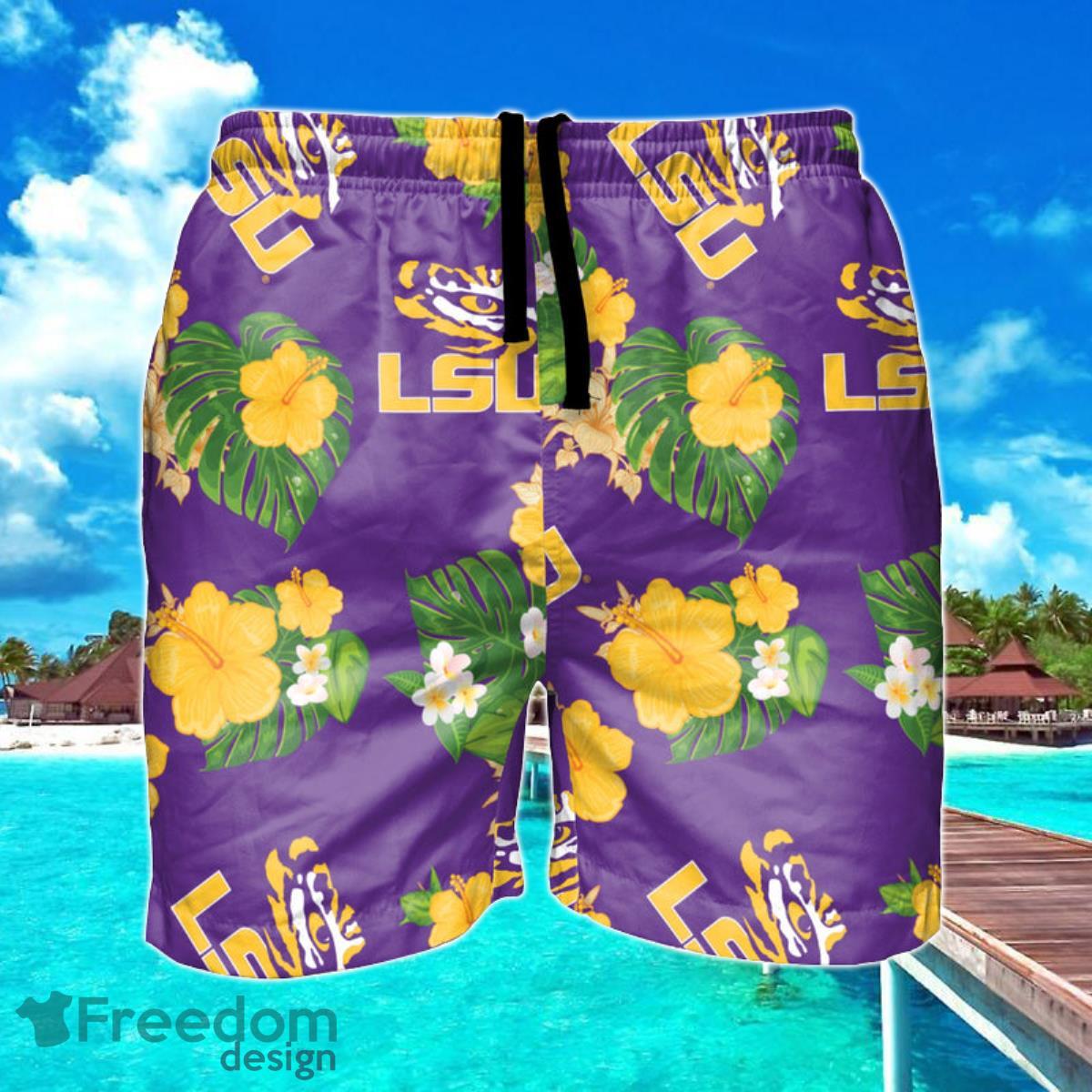 LSU Tigers NCAA Floral Hawaiian Shorts For Summer Beach Product Photo 1