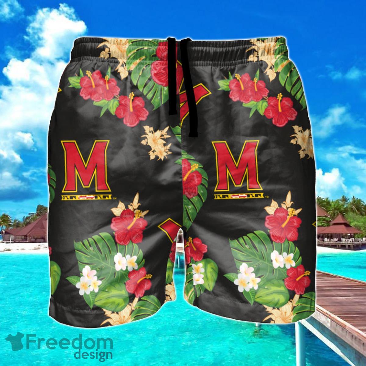 Maryland Terrapins NCAA Floral Hawaiian Shorts For Summer Beach Product Photo 1