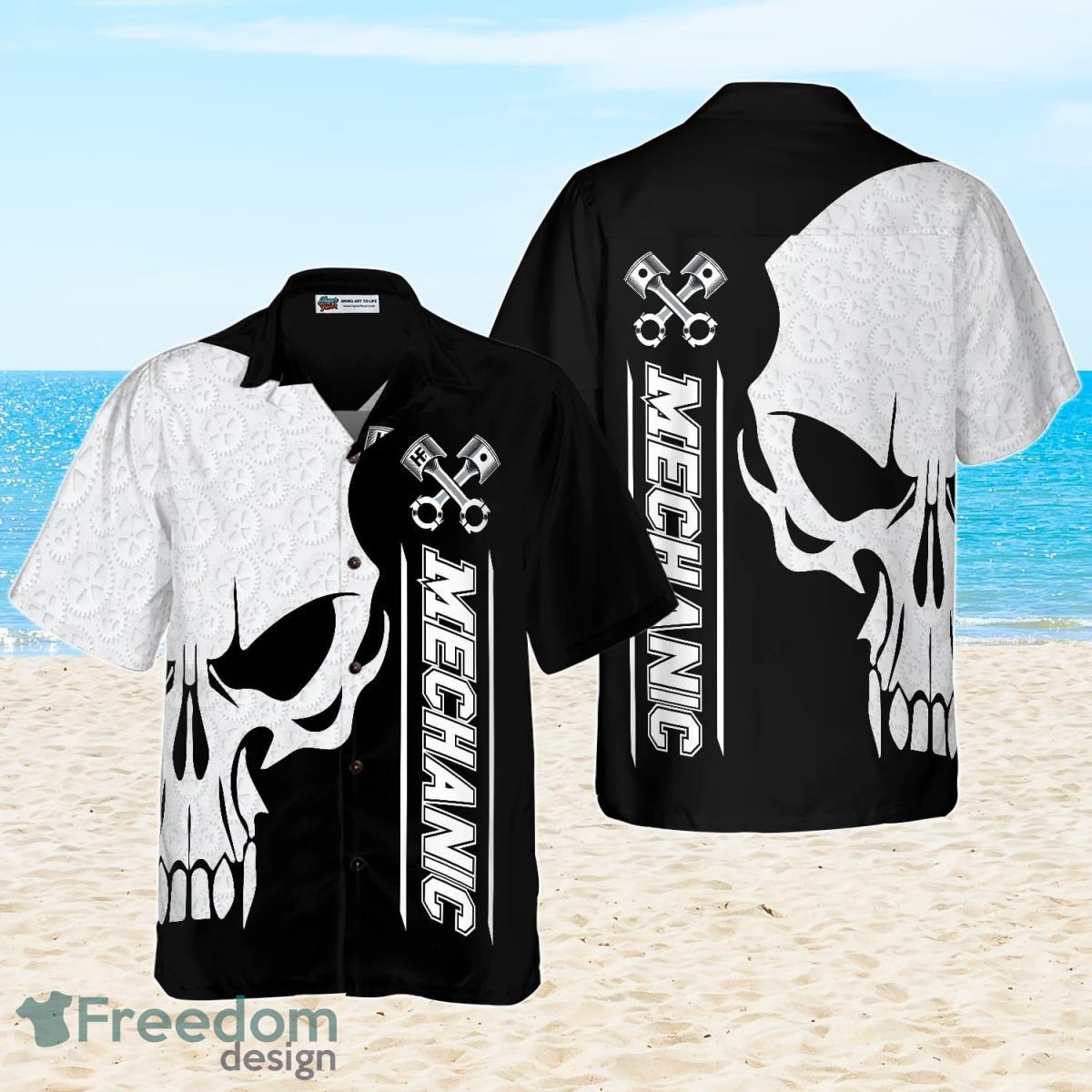 Mechanic Proud Skull Black White Hawaiian Shirt Best Gift For Men And Women Product Photo 1