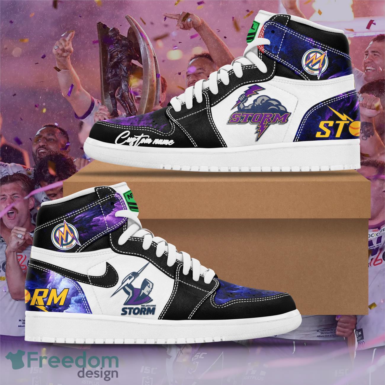 Melbourne Storm Special Air Jordan Hightop Shoes Custom Name Product Photo 1