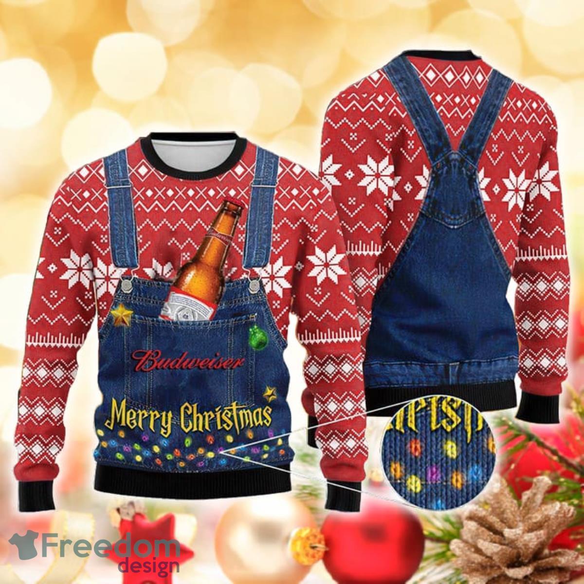 Merry Christmas Budweiser 3D Sweater Ugly Christmas Sweater For Men Women Product Photo 1