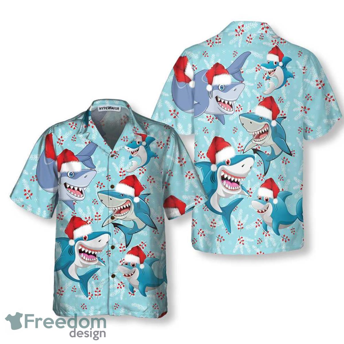 Merry Christmas Shark Santa Hat Christmas Hawaiian Shirt Best Gift For Men And Women Product Photo 1