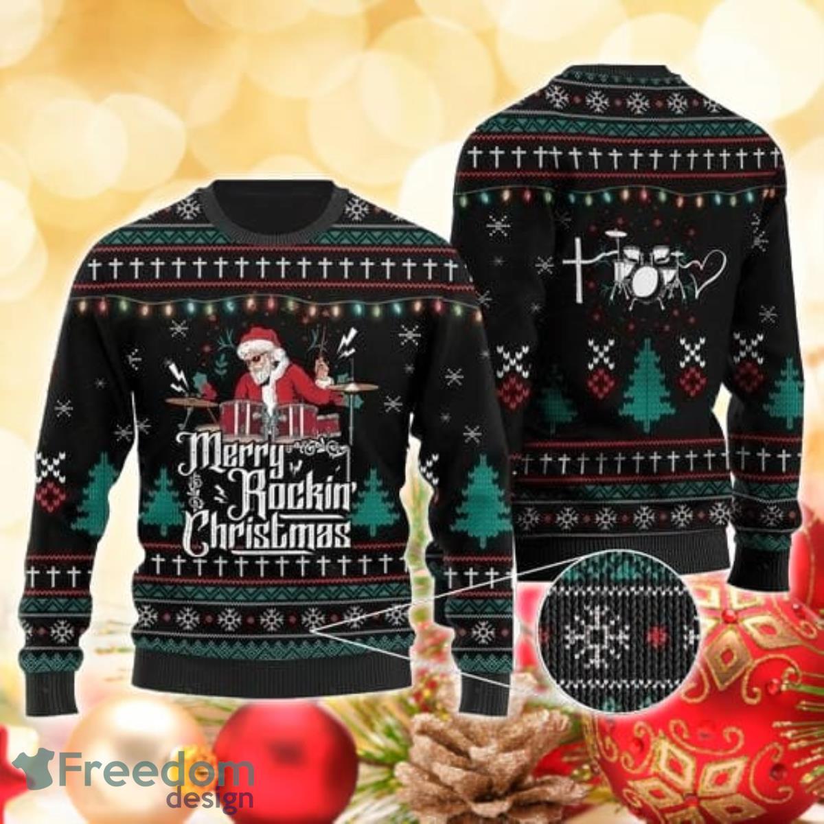 Merry Rockin’ 3D Sweater Ugly Christmas Sweater For Men Women Product Photo 1