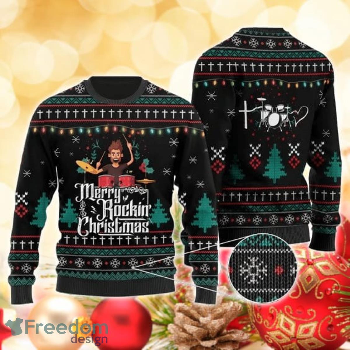 Merry Rokin’ 3D Sweater Ugly Christmas Sweater For Men Women Product Photo 1