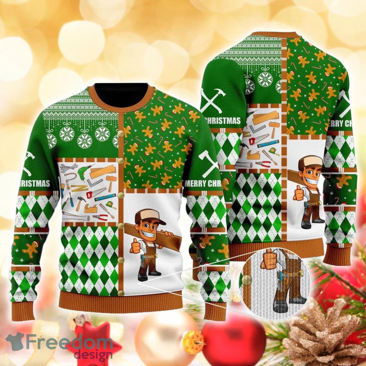 Merry Xmas Carpenter Woodworking 3D Sweater Ugly Christmas Sweater For Men Women Product Photo 1