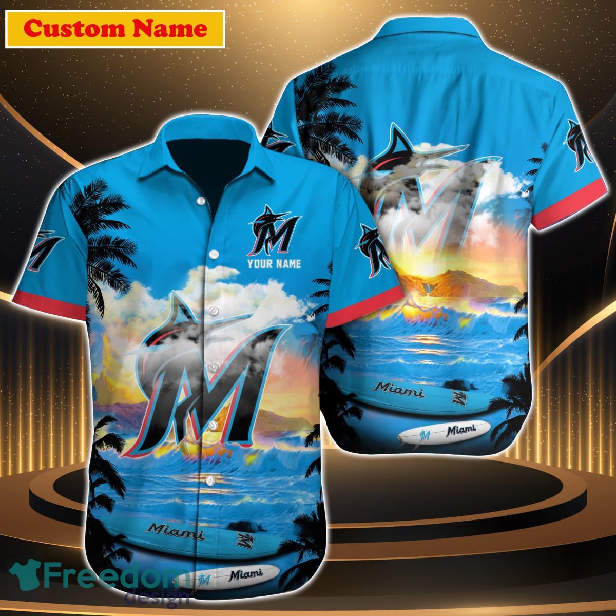 Miami Marlins New Trends Custom Name And Number Christmas Hawaiian