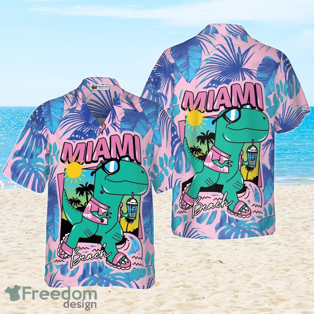 Miami South Beach Cool T- Rex Dinosaur Hawaiian Shirt Best Gift For Men And Women Product Photo 2