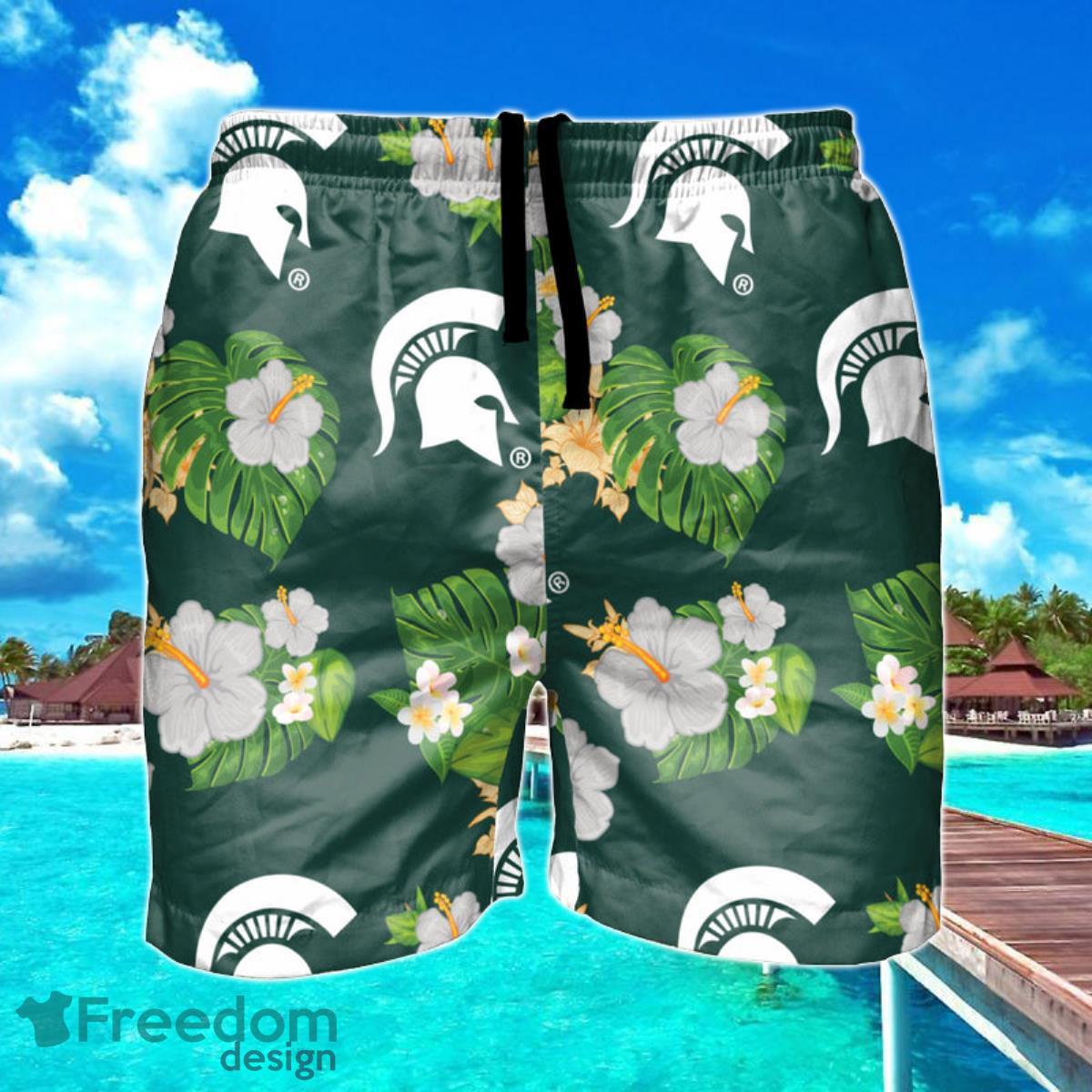 Michigan State Spartans NCAA Floral Hawaiian Shorts For Summer Beach Product Photo 1