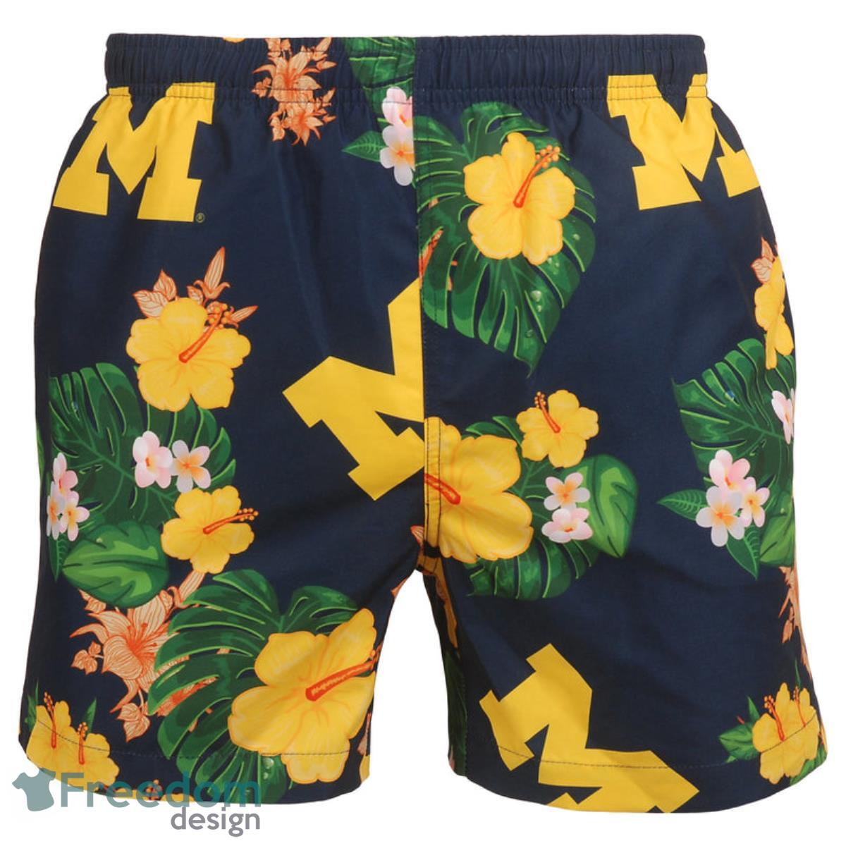 Michigan Wolverines NCAA Floral Hawaiian Shorts For Summer Beach Product Photo 1