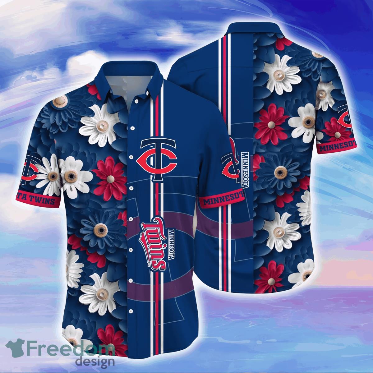 Mlb Minnesota Twins Light Blue And Pink Flowers Hawaiian Shirt s