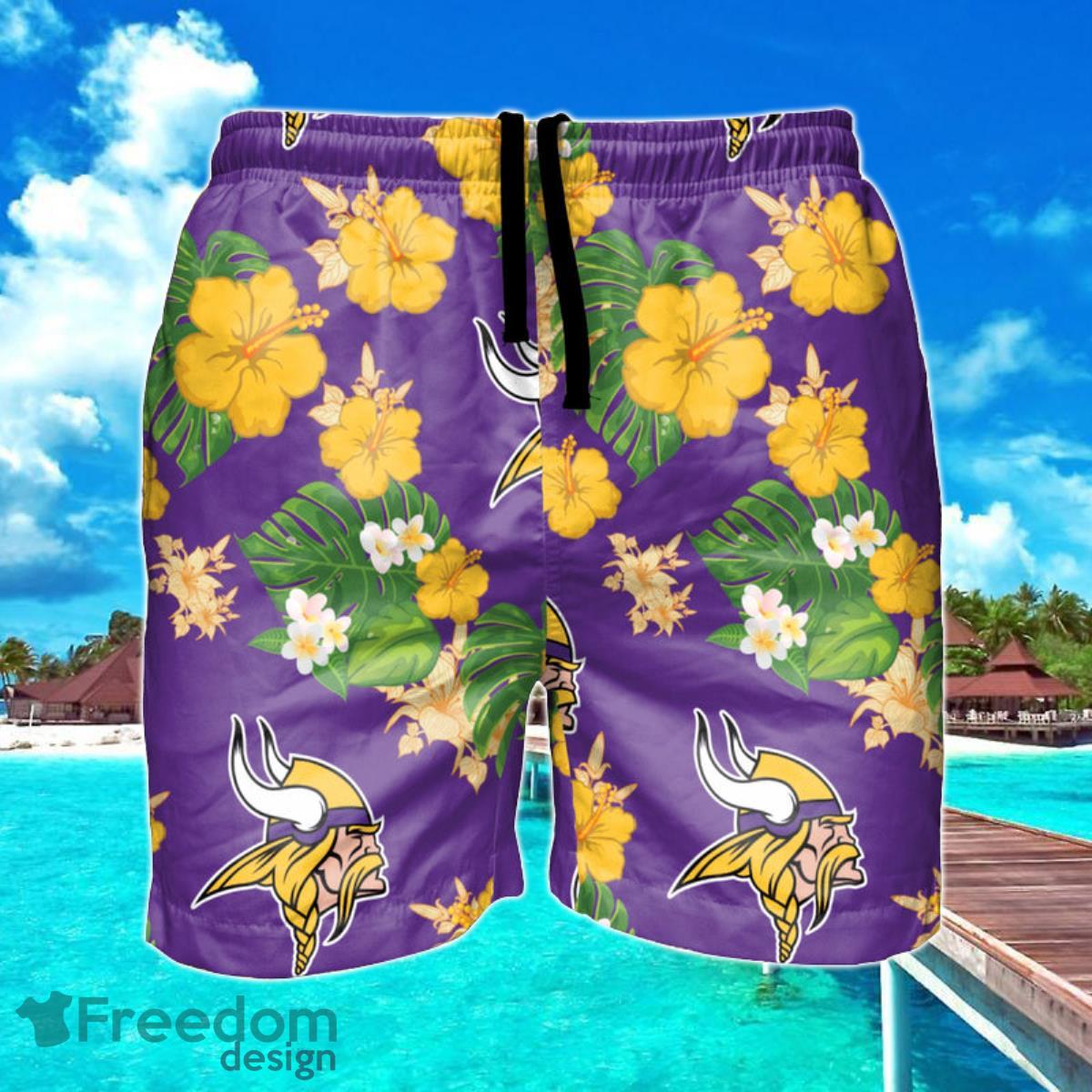 Minnesota Vikings NFL Floral Hawaiian Shorts For Summer Beach Product Photo 1