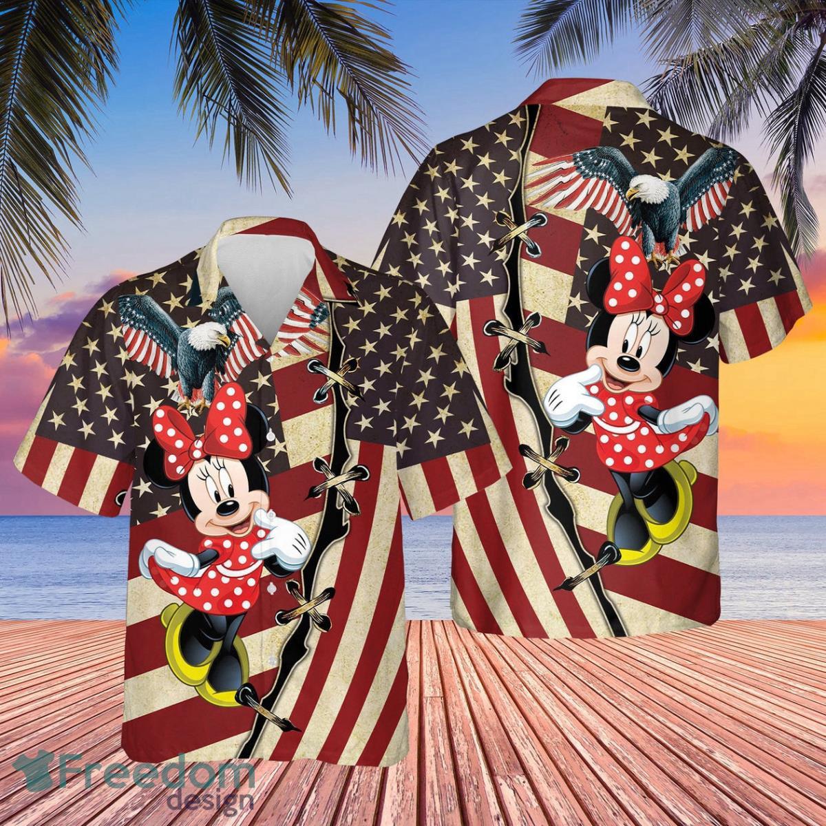 Minnie American Flag Pattern 3D Hawaiian Shirt Hot Gift For Men And Women Product Photo 1