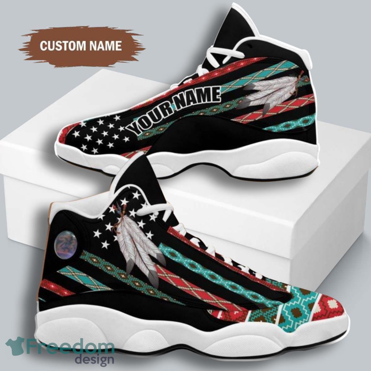 Native American Feather Air Jordan 13 Custom Name Sneakers Best Gift For Men And Women Product Photo 1