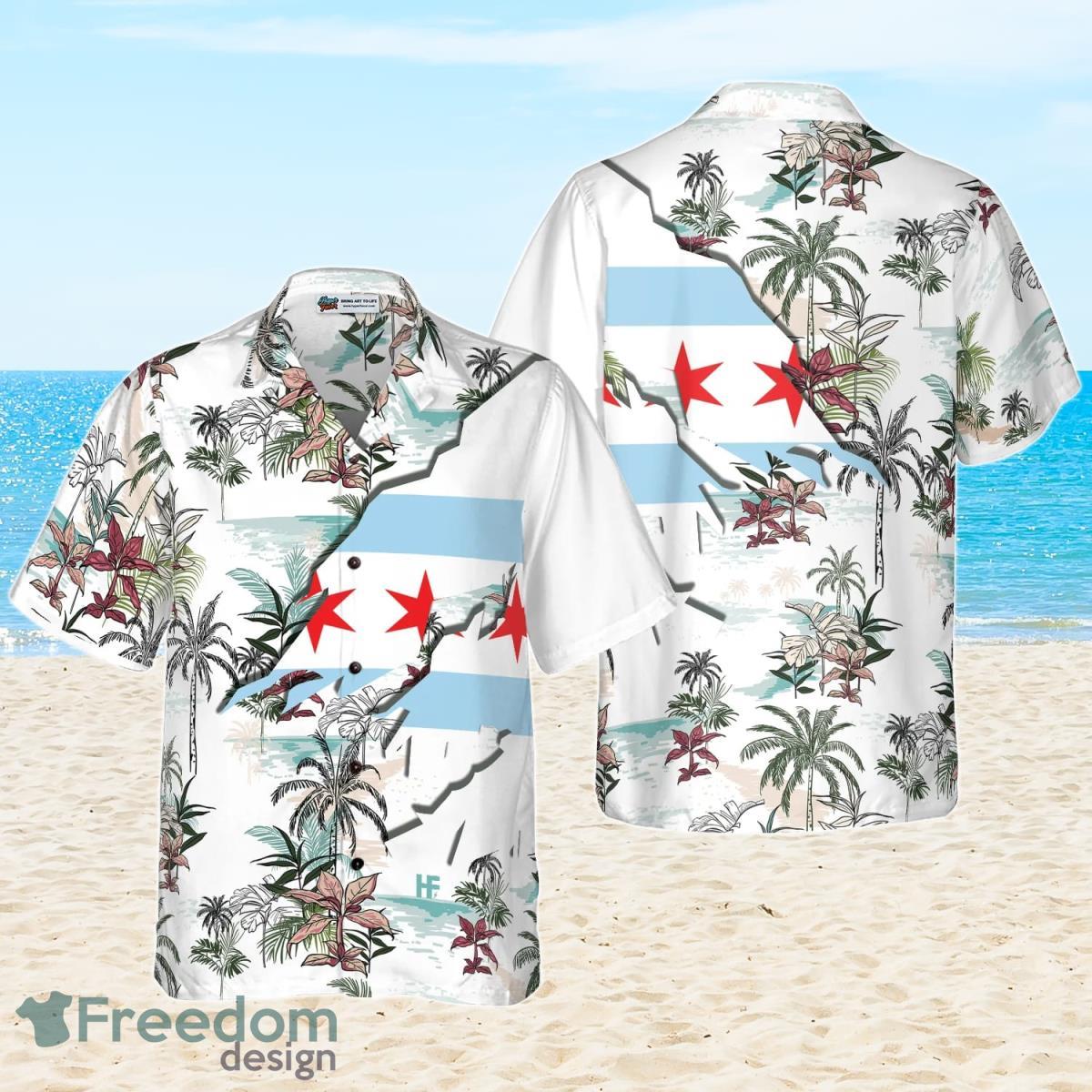 Navy Chicago Tropical Palm Island Men Hawaiian Shirt Best Gift For Men And Women Product Photo 1