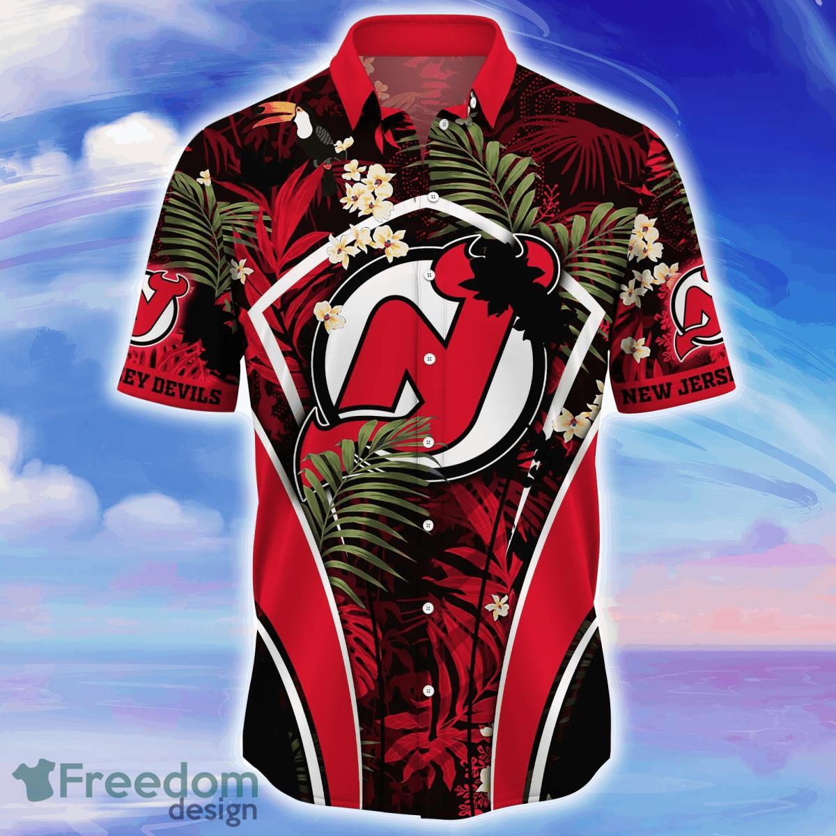 New Jersey Devils NHL Custom Name Tropical Flower Aloha Hawaiian Shirt