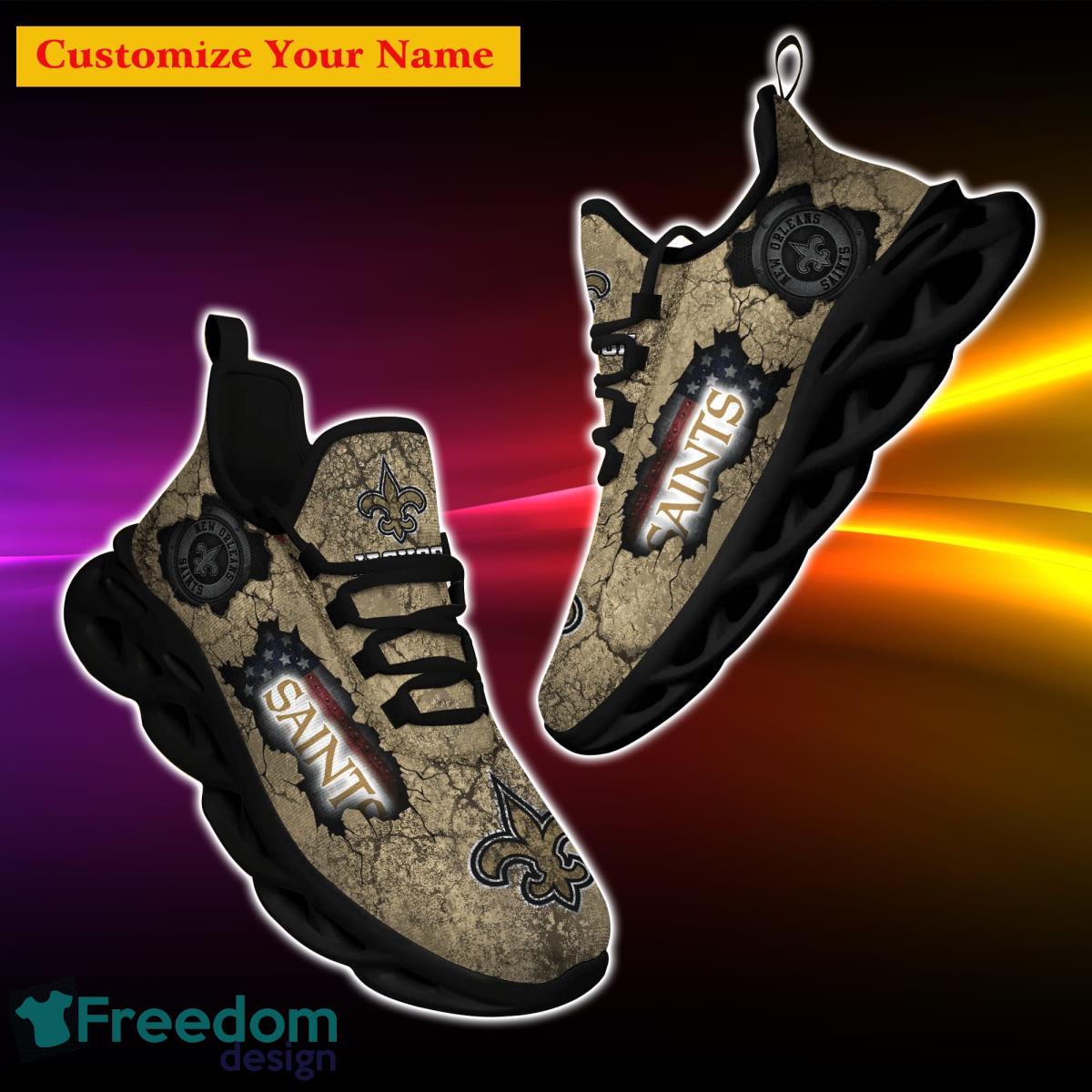 New Orleans Saints Custom Name Max Soul Sneakers Style 6 - Freedomdesign