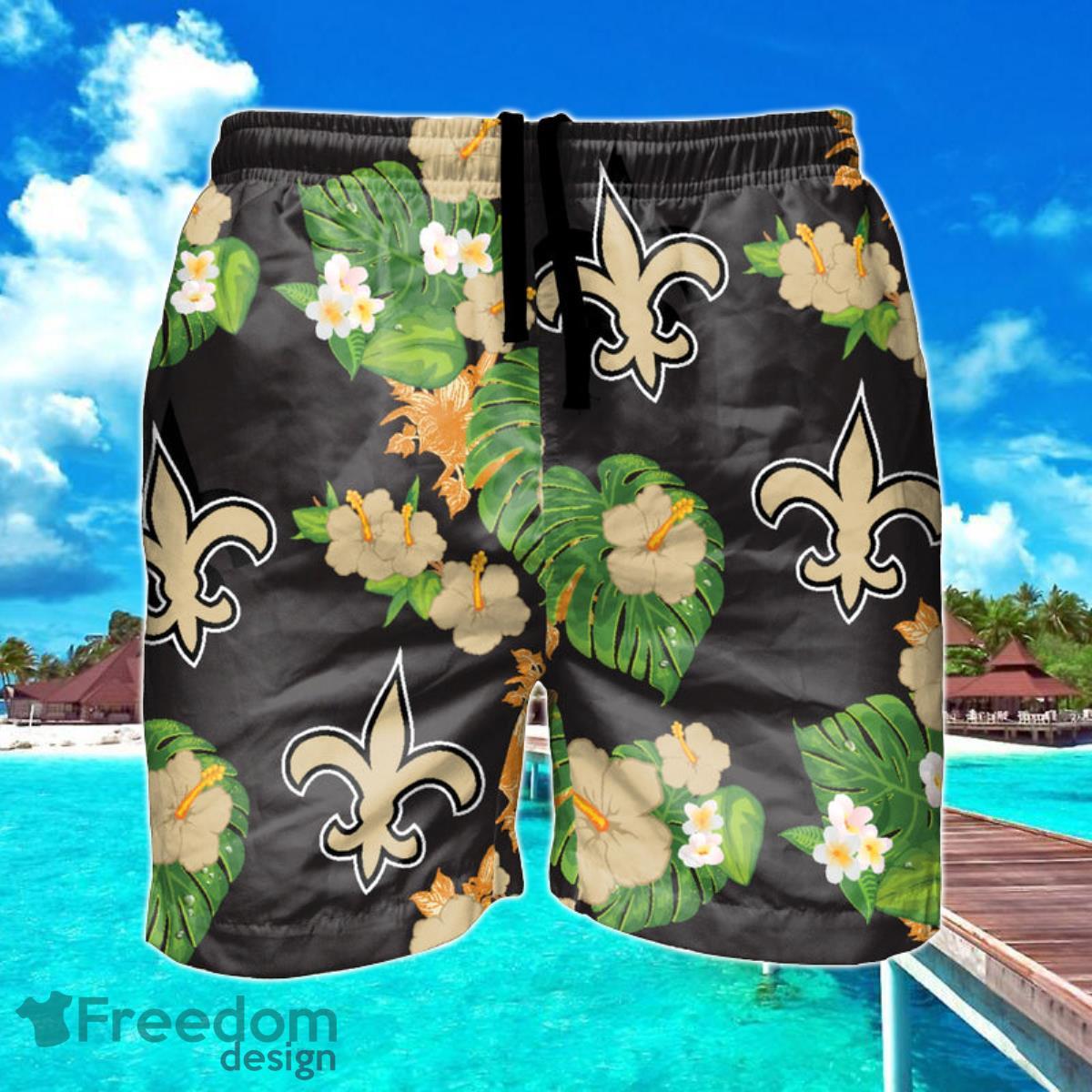 New Orleans Saints NFL Floral Hawaiian Shorts For Summer Beach Product Photo 1