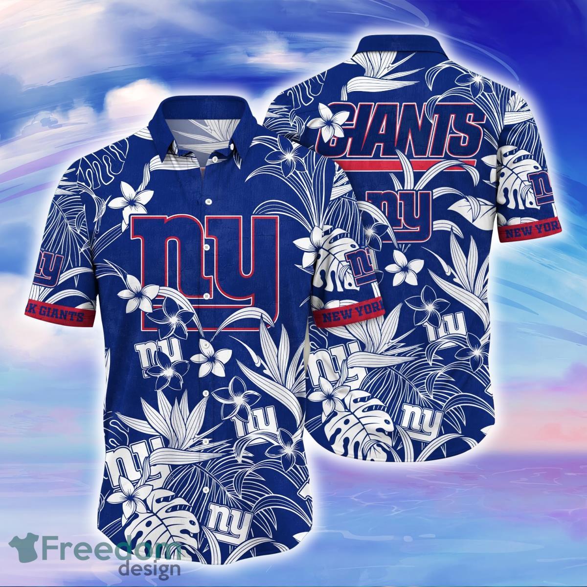 New York Giants Short Sleeve Button Up Tropical Aloha Hawaiian
