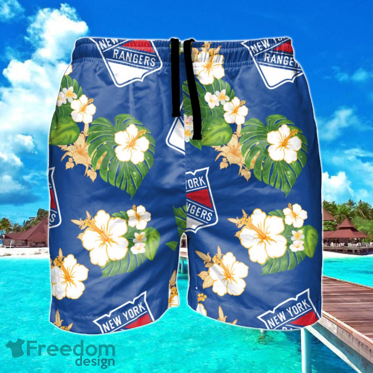 New York Rangers NHL Floral Hawaiian Shorts For Summer Beach Product Photo 1