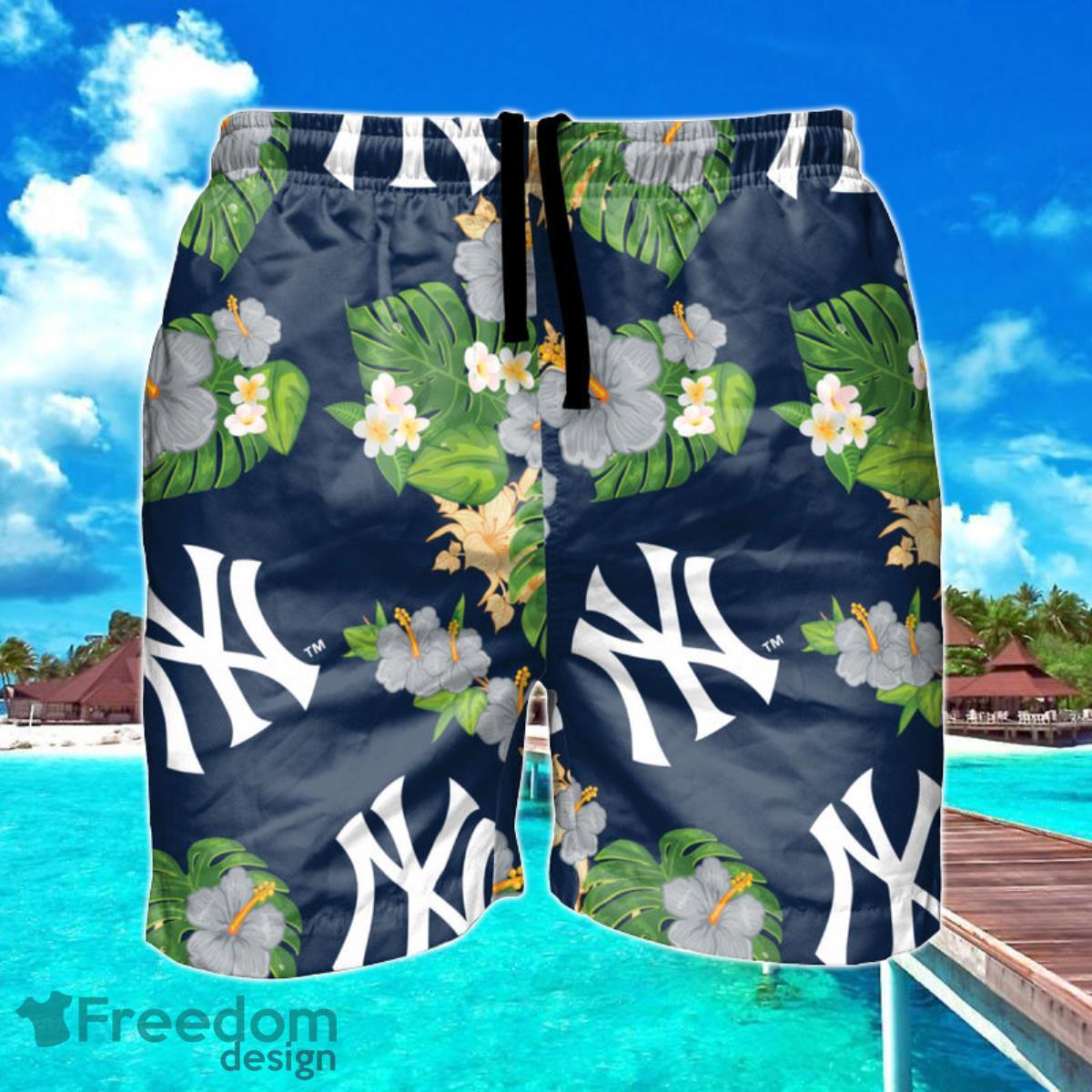 New York Yankees MLB Floral Hawaiian Shorts For Summer Beach