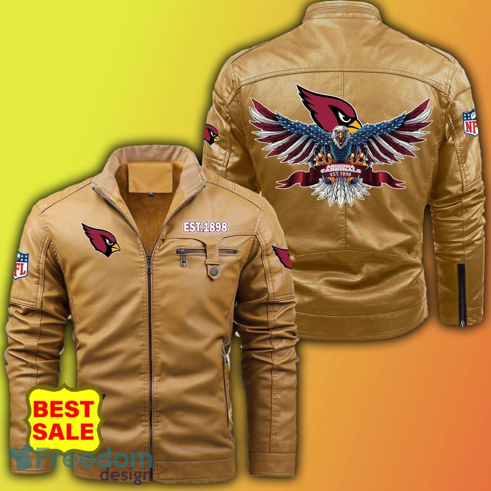 Arizona Cardinals Logo NFL Brown Black Leather Jacket - Freedomdesign