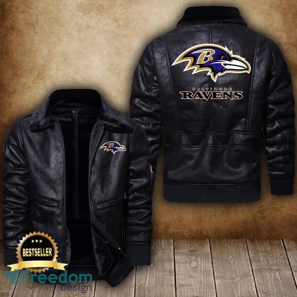 Baltimore Ravens Black Leather Bomber Jacket