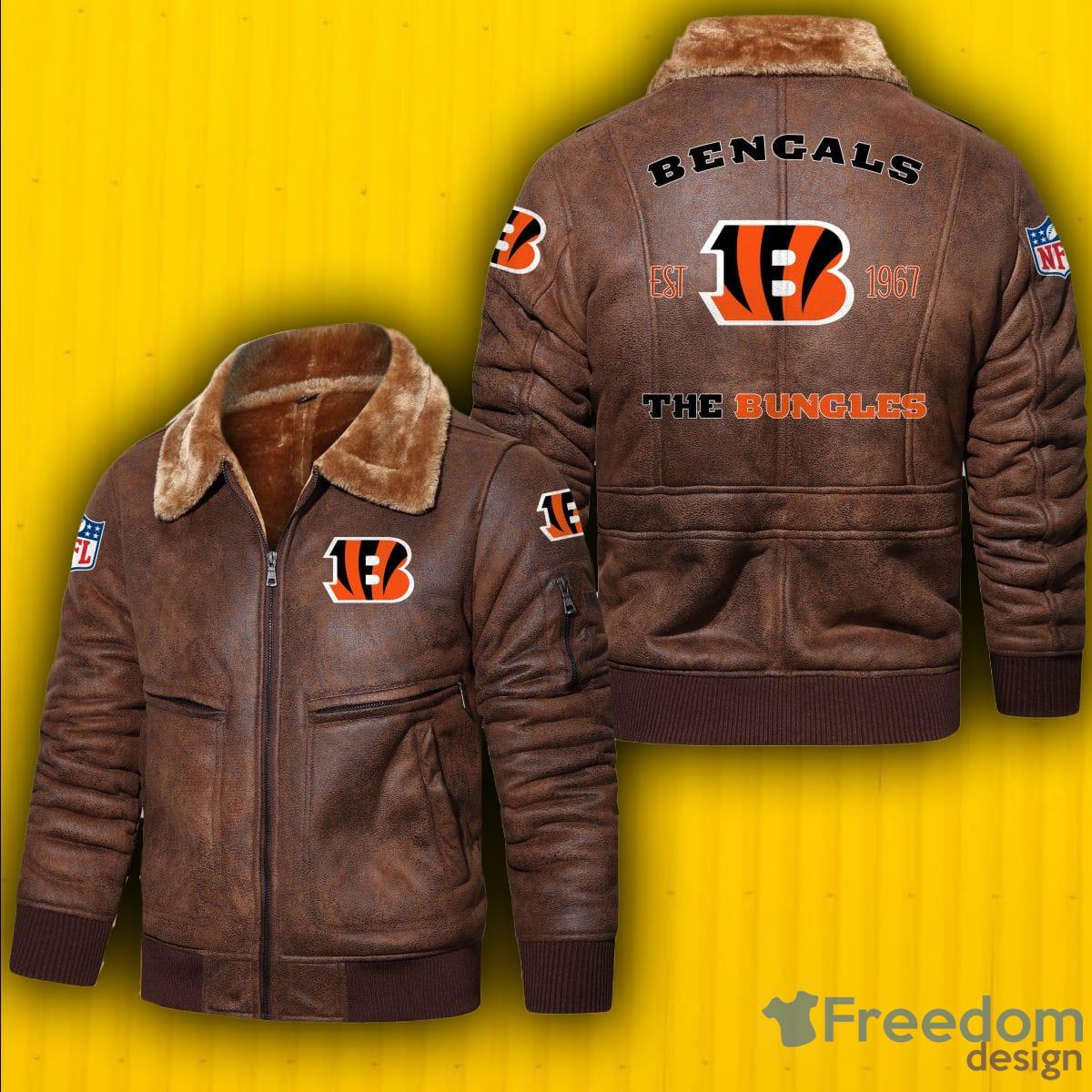 NFL Cincinnati Bengals Logo 2 Black Brown Leather Jacket For Fans -  Freedomdesign