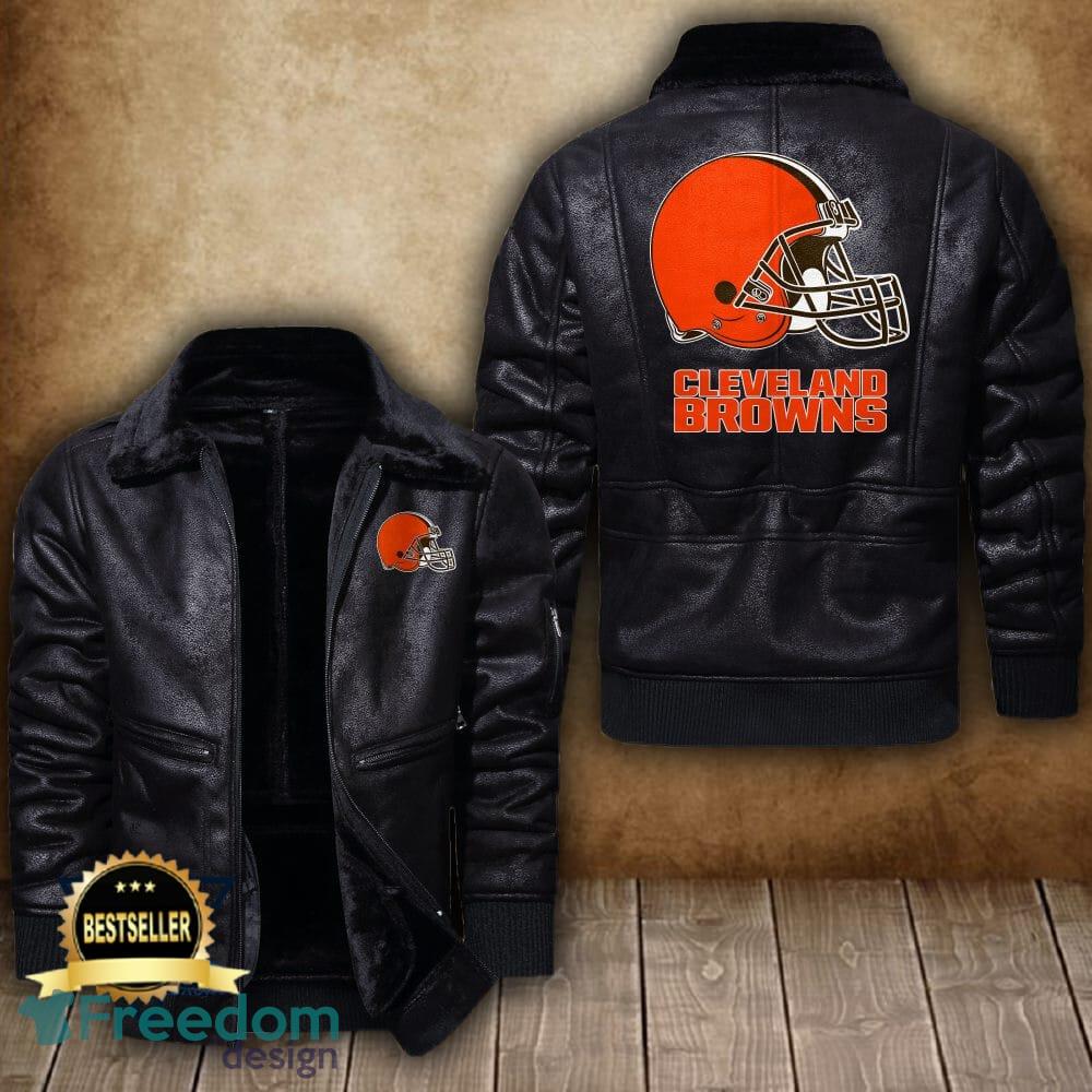 Vintage Cleveland Browns Leather Suede NFL Zip Bomber Jacket 