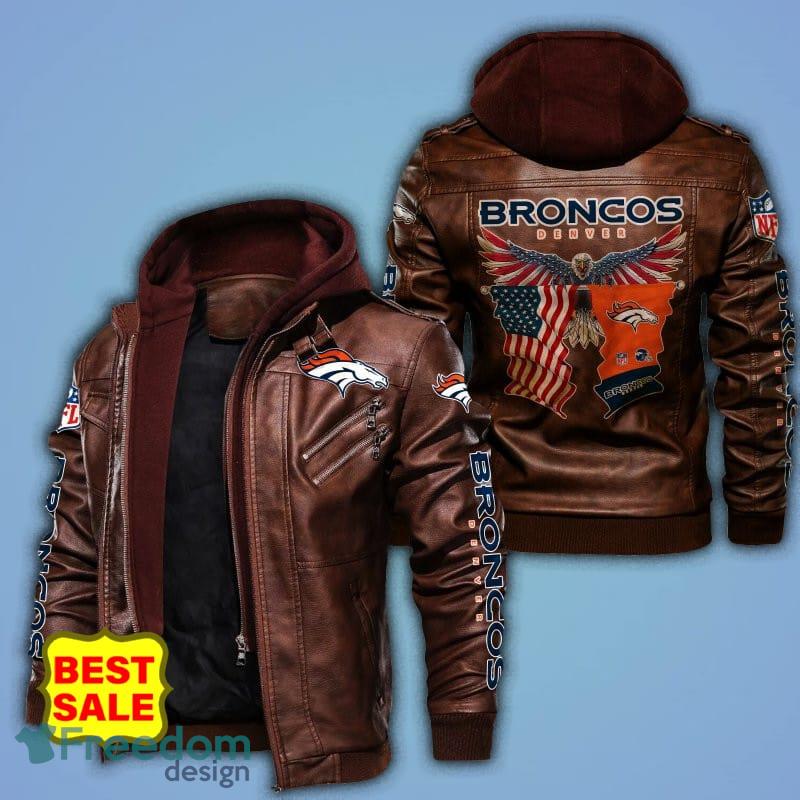 Denver Broncos Logo NFL Brown Black Leather Jacket - Freedomdesign