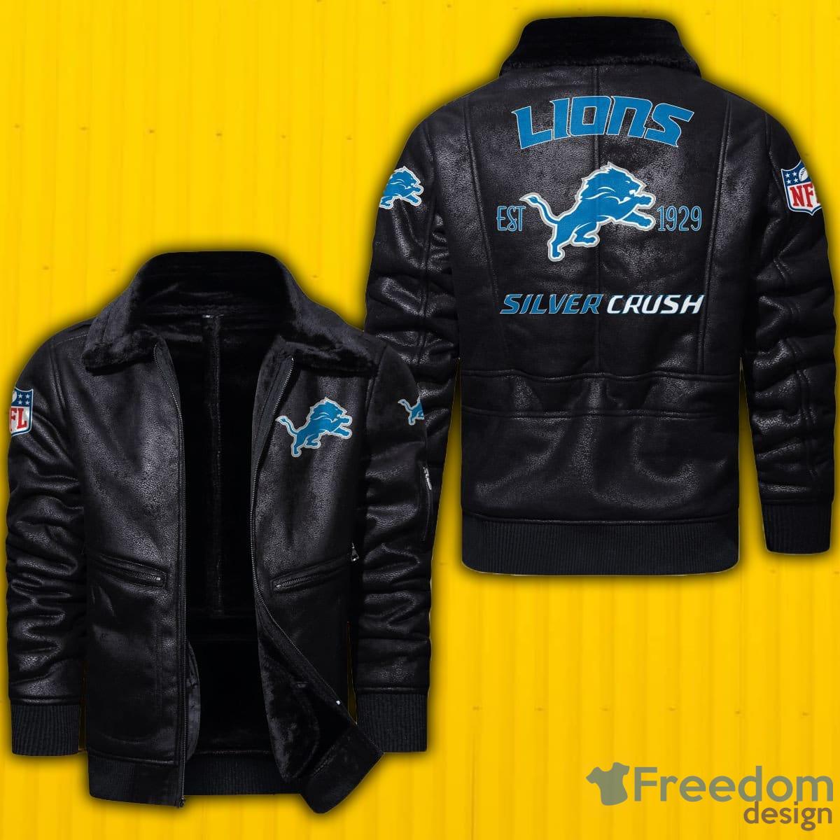 NFL Detroit Lions Leather Jacket Feather Neck Gift For Men And Women -  Freedomdesign