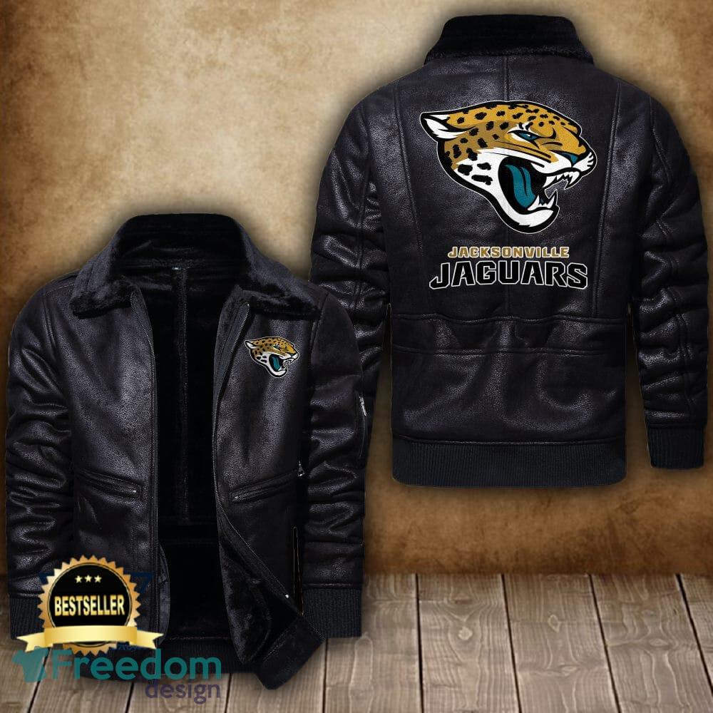 NFL Jacksonville Jaguars Leather Jacket Feather Neck Gift For Men And Women  - Freedomdesign