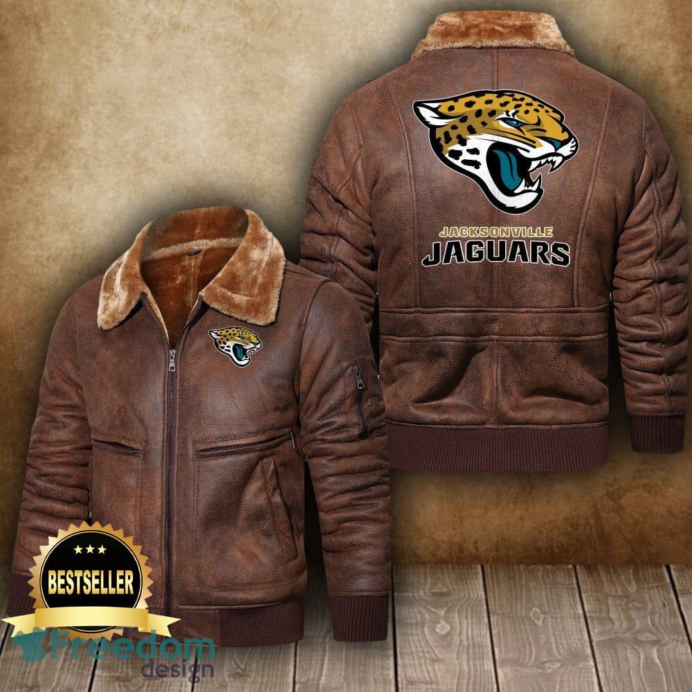 NFL Jacksonville Jaguars Leather Jacket Feather Neck Gift For Men And Women  - Freedomdesign