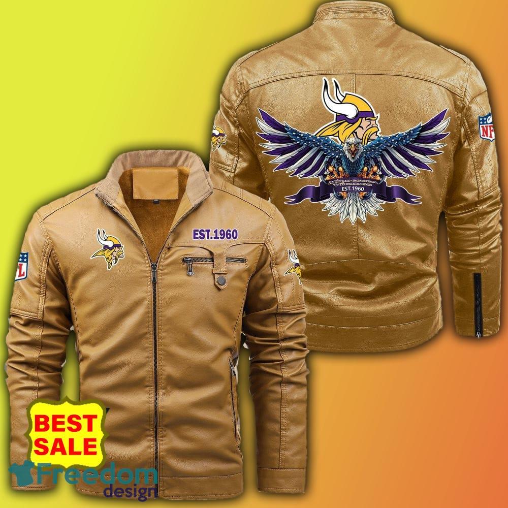 Minnesota Vikings Bald Eagle American Flag 2D Trending Leather Jacket