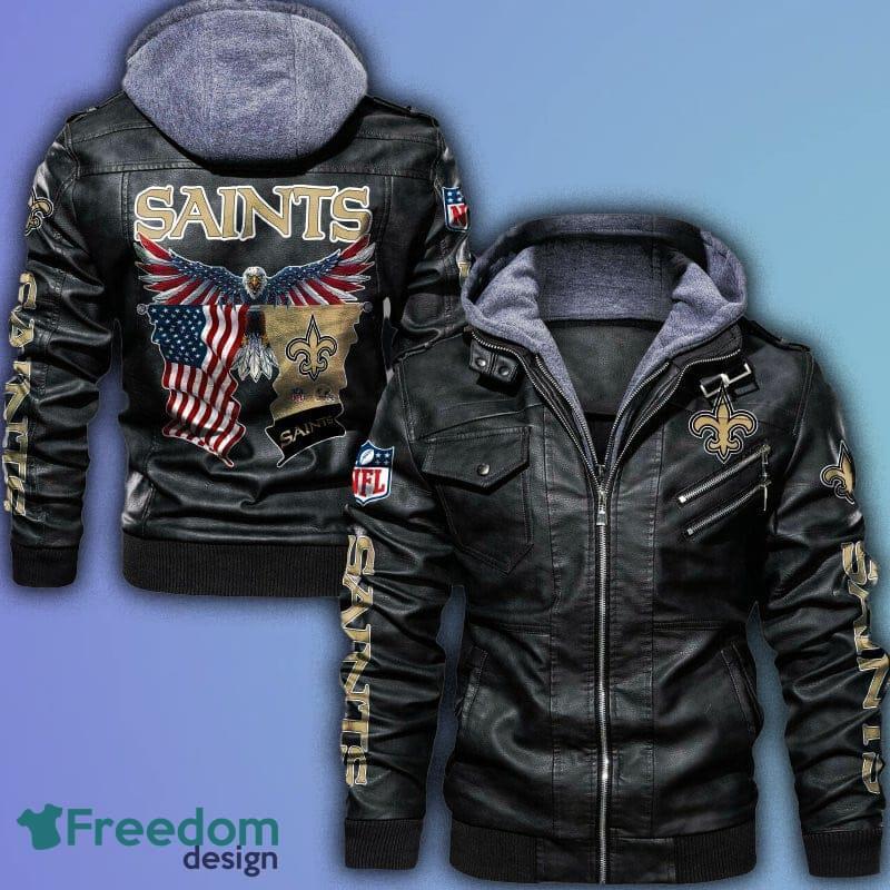 New Orleans Saints NFL Fans Brown Black Leather Jacket - Freedomdesign