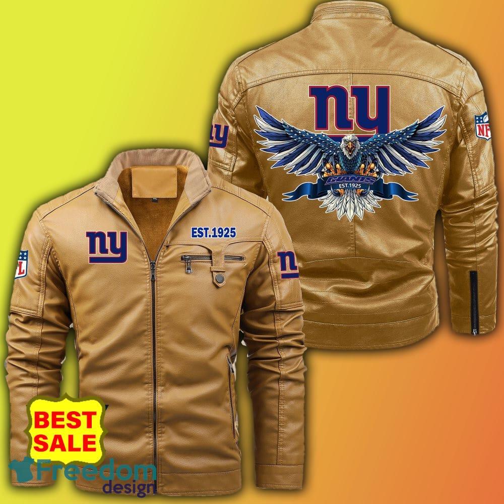 NFL New York Giants Black White Leather Bomber Jacket Gift For You