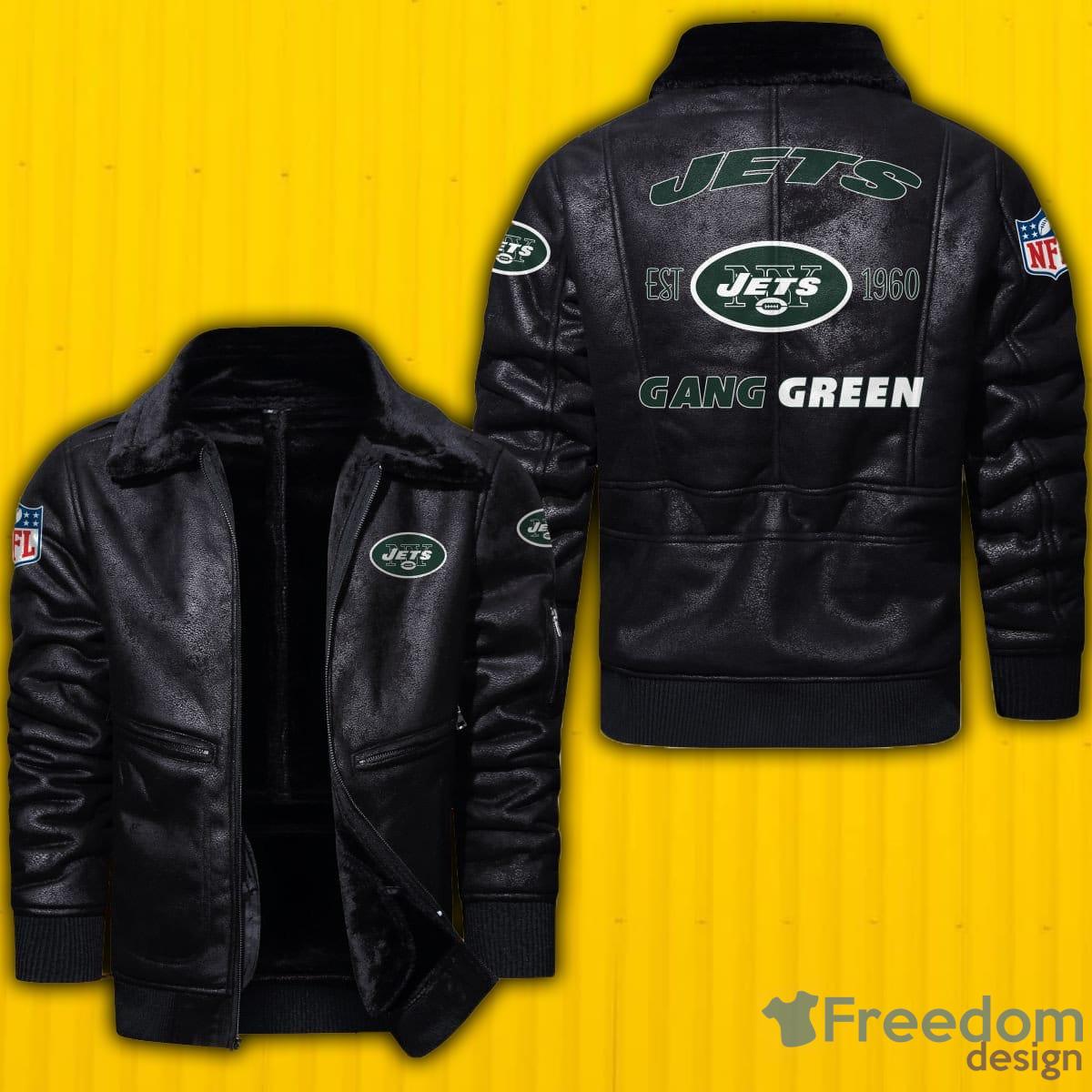 NFL New York Jets Design 3 Logo Black And Brown Leather Jacket For Fans -  Freedomdesign