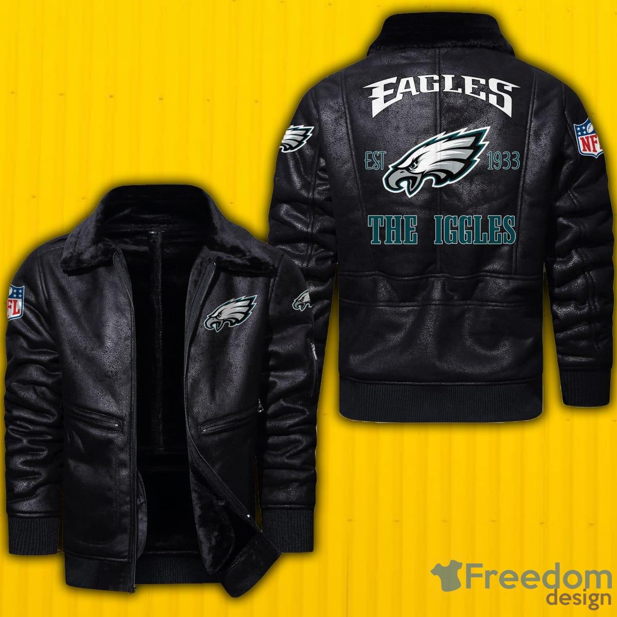 Philadelphia Eagles Logo NFL Brown Black Leather Jacket - Freedomdesign