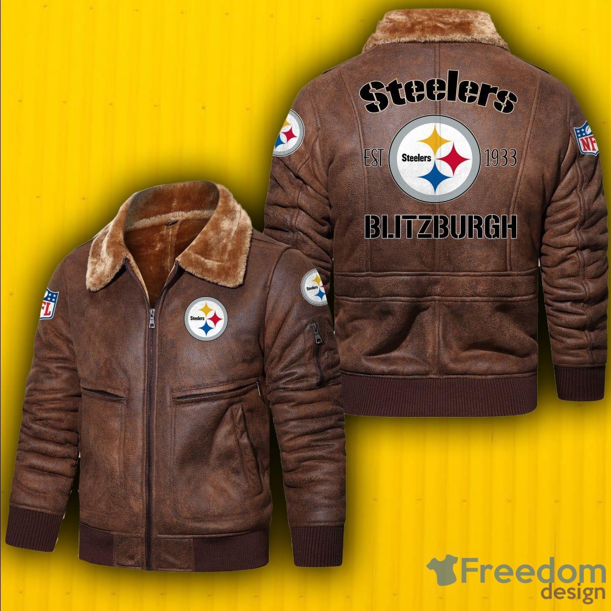 NFL Pittsburgh Steelers Fur Collar Leather Jacket Mens - Freedomdesign