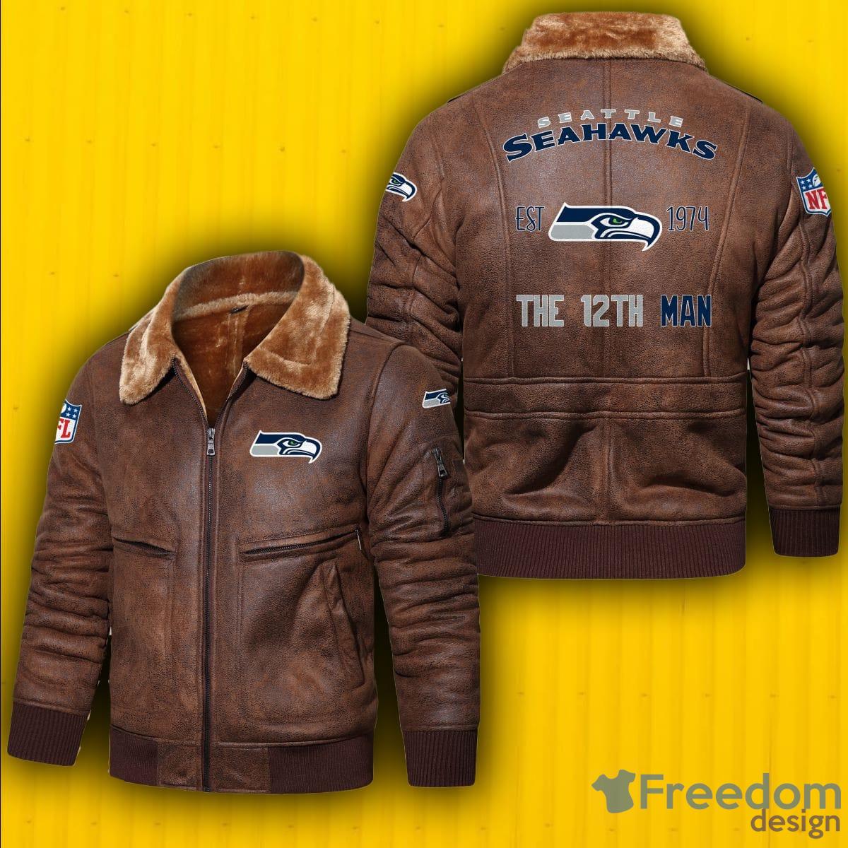 seahawks leather bomber jacket