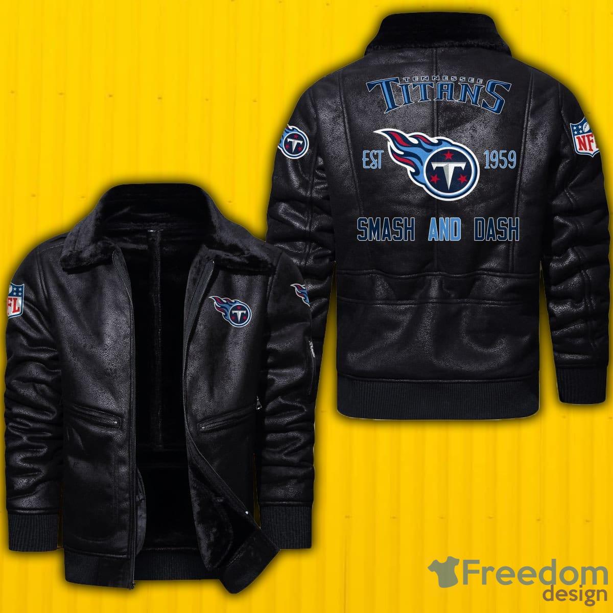 NFL Tennessee Titans Fur Collar Leather Jacket Mens - Freedomdesign