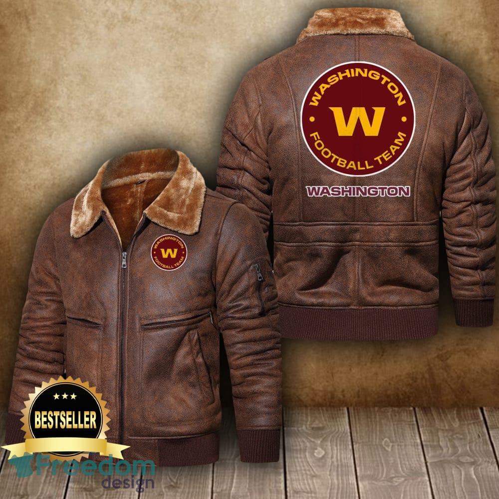 NFL Football Washington Football Team Style 9 Big Logo Black Brown Leather  Jacket For Fans - Freedomdesign