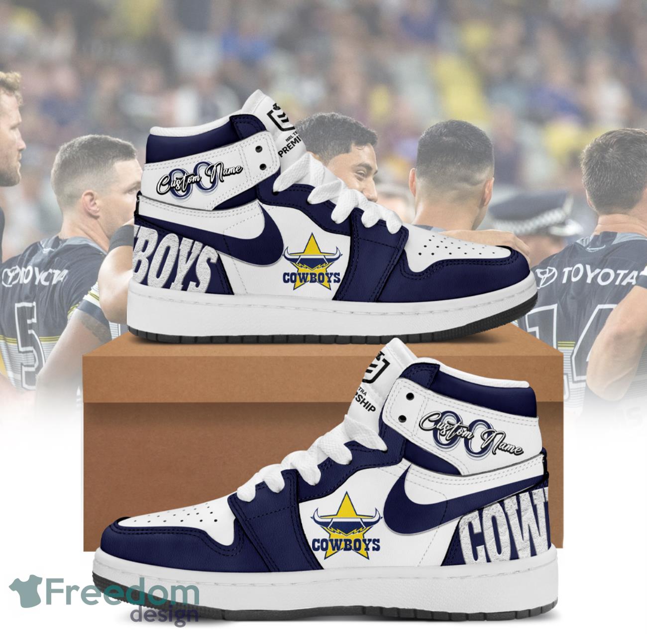 NRL NQ Cowboys Air Jordan Hightop Sneakers Custom Name & Number Product Photo 1