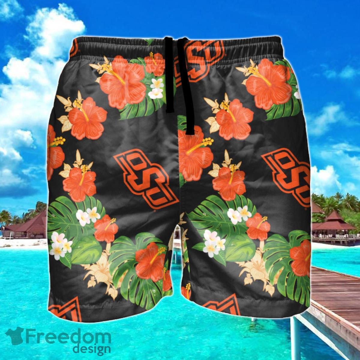 Oklahoma State Cowboys NCAA Floral Hawaiian Shorts For Summer Beach Product Photo 1