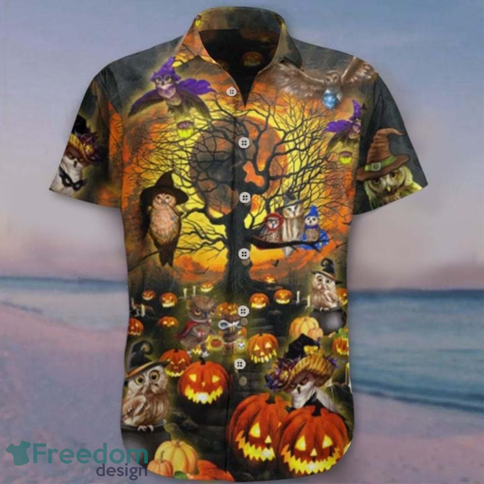 Horror Movie Characters Halloween Green Hawaiian Shirt - Owl