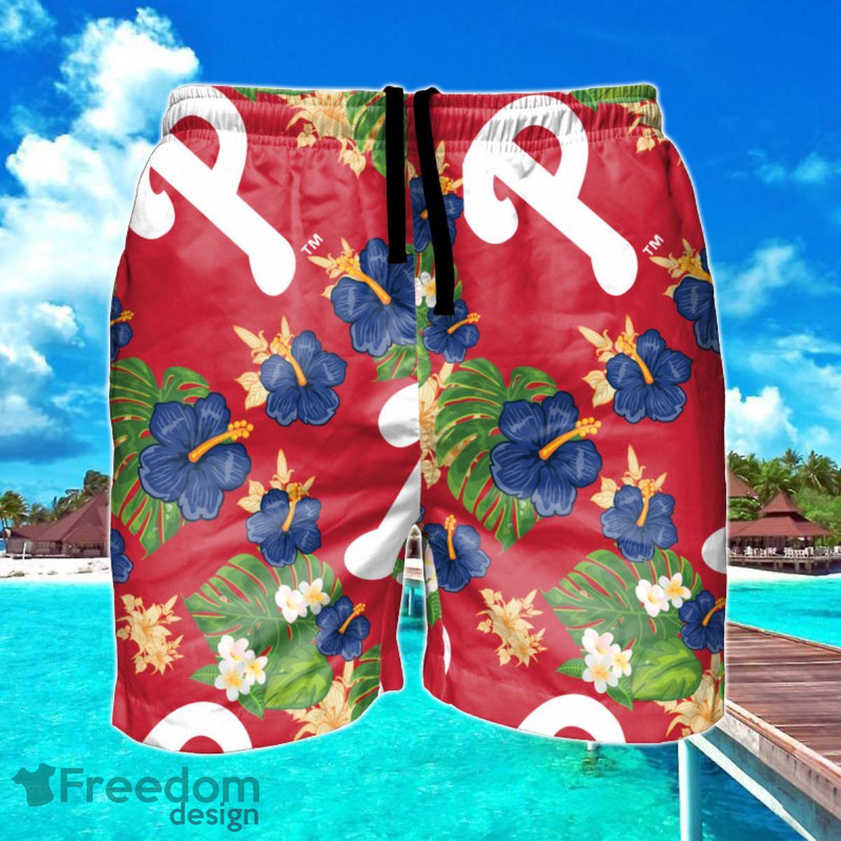 Philadelphia Phillies MLB Floral Hawaiian Shorts For Summer Beach Product Photo 1