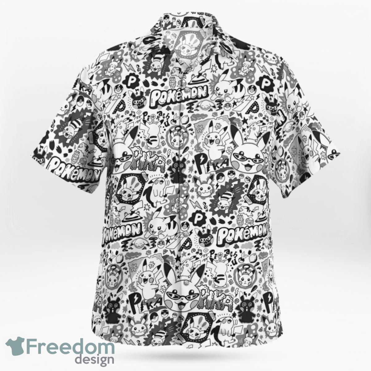 Pikachu Pokemon Black White Hawaiian Shirt And Short For Fans Product Photo 2