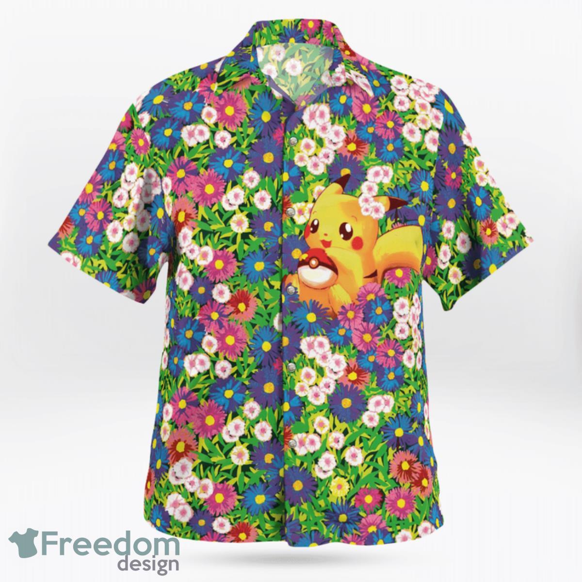 Pikachu Summer Flowers Beach Outfits Hawaiian Shirt And Short For Fans Product Photo 2