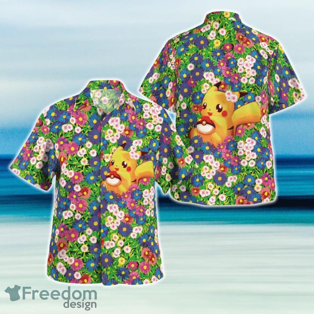 Pikachu Summer Flowers Beach Outfits Hawaiian Shirt And Short For Fans Product Photo 1